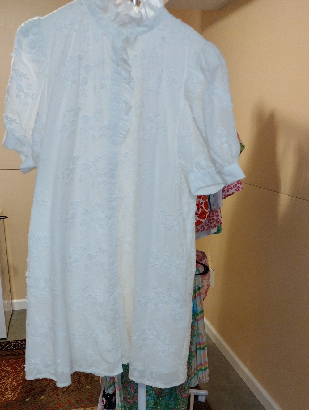 entro White Floral Eyelet Maxi Dress with Ruffled Collar